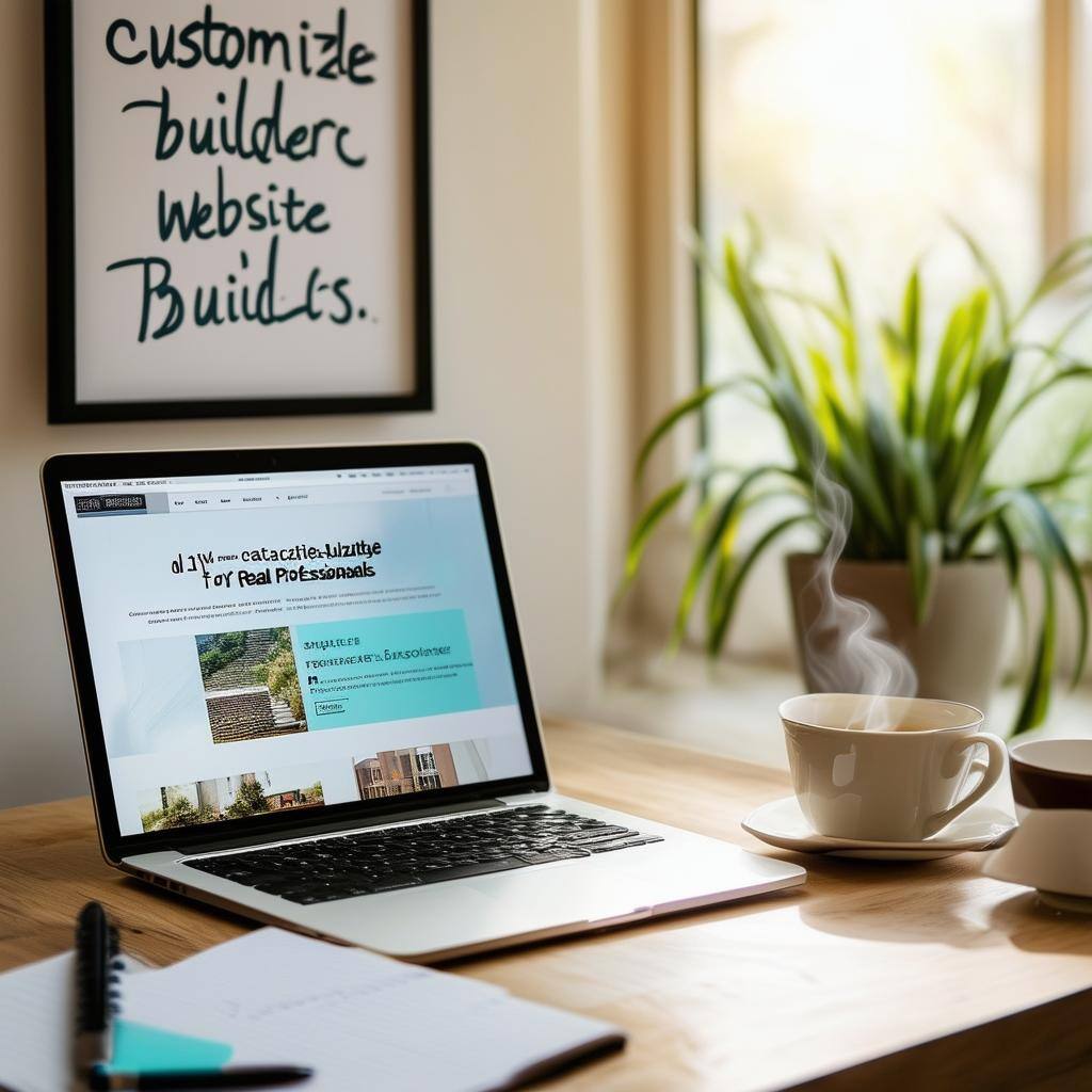 laptop with picture in background saying customize websites builder